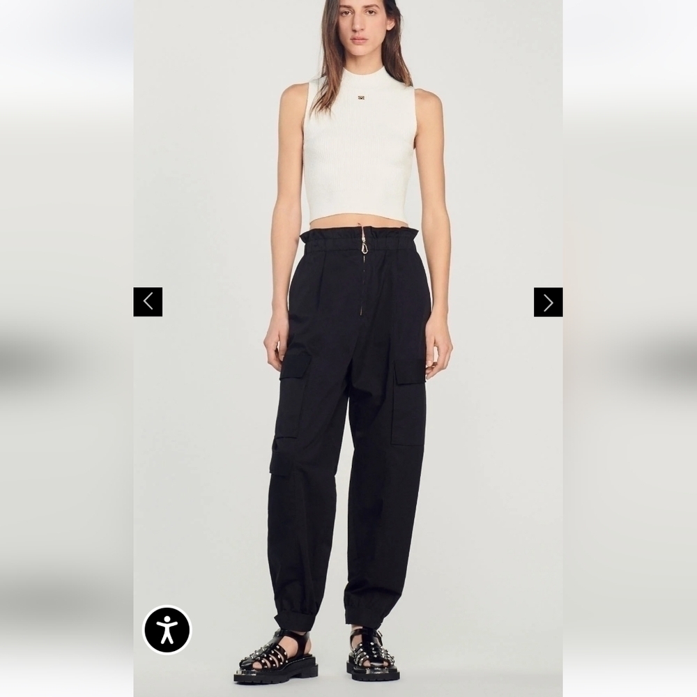NEW Sandro Paris Franco Women's Black Cargo High-Waist Noir Pants Sz 34 MSRP$395